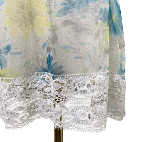 Vintage 60s Italy Blue Sheer Nylon Lacy Micro Mini Slip Dress Women's Size M - Picture 3 of 12